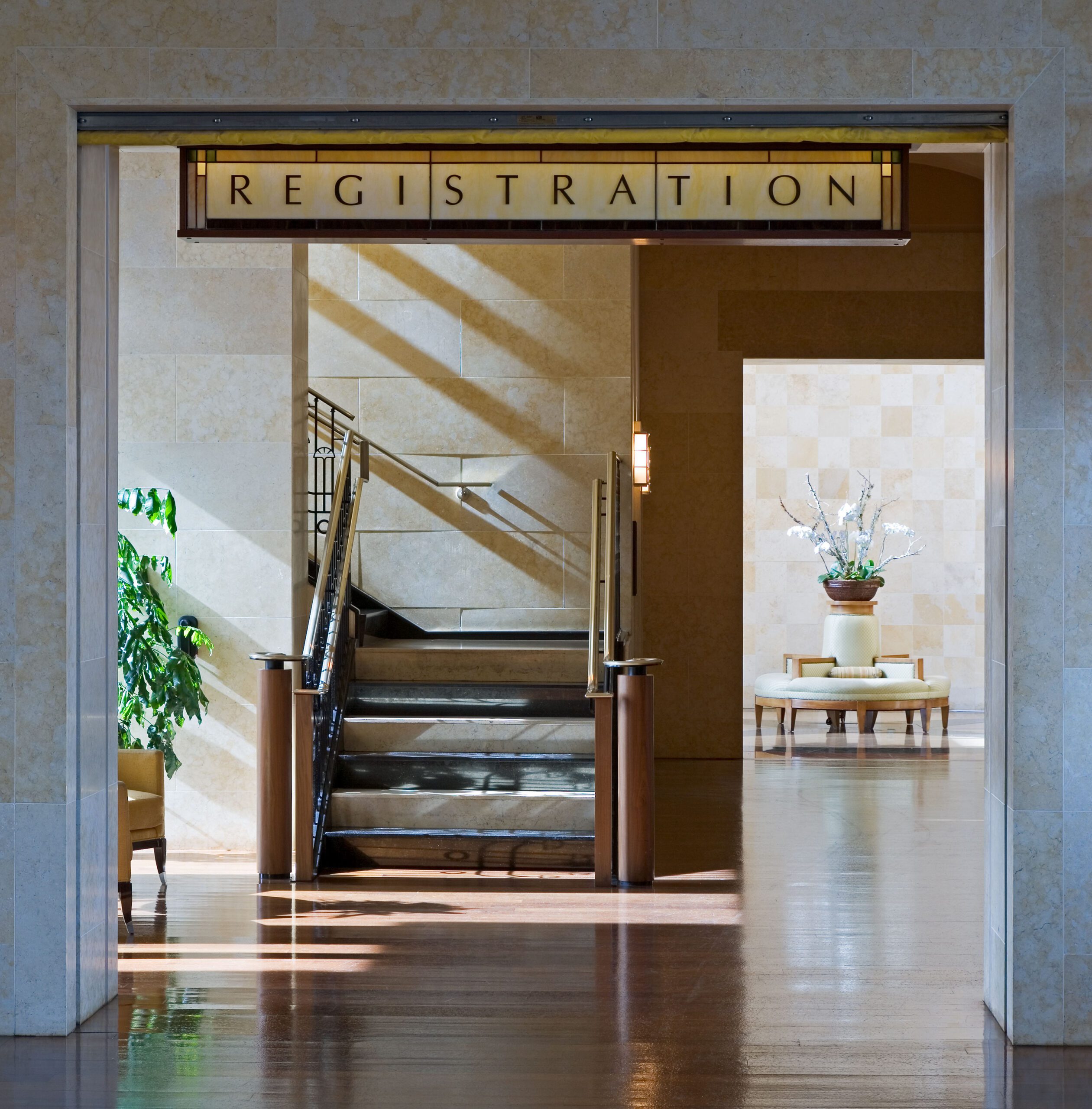 st julien hotel registration sign with stairs