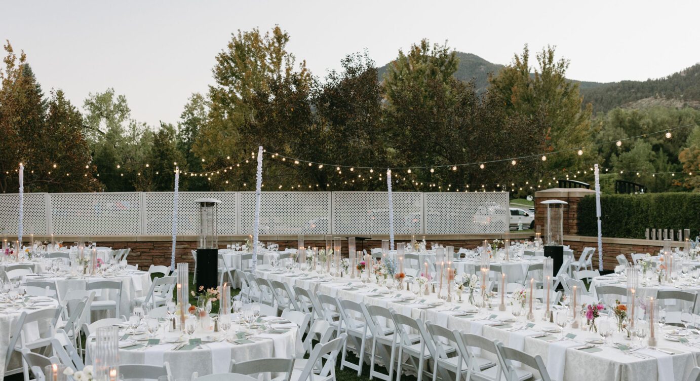 Outdoor wedding tables with candles